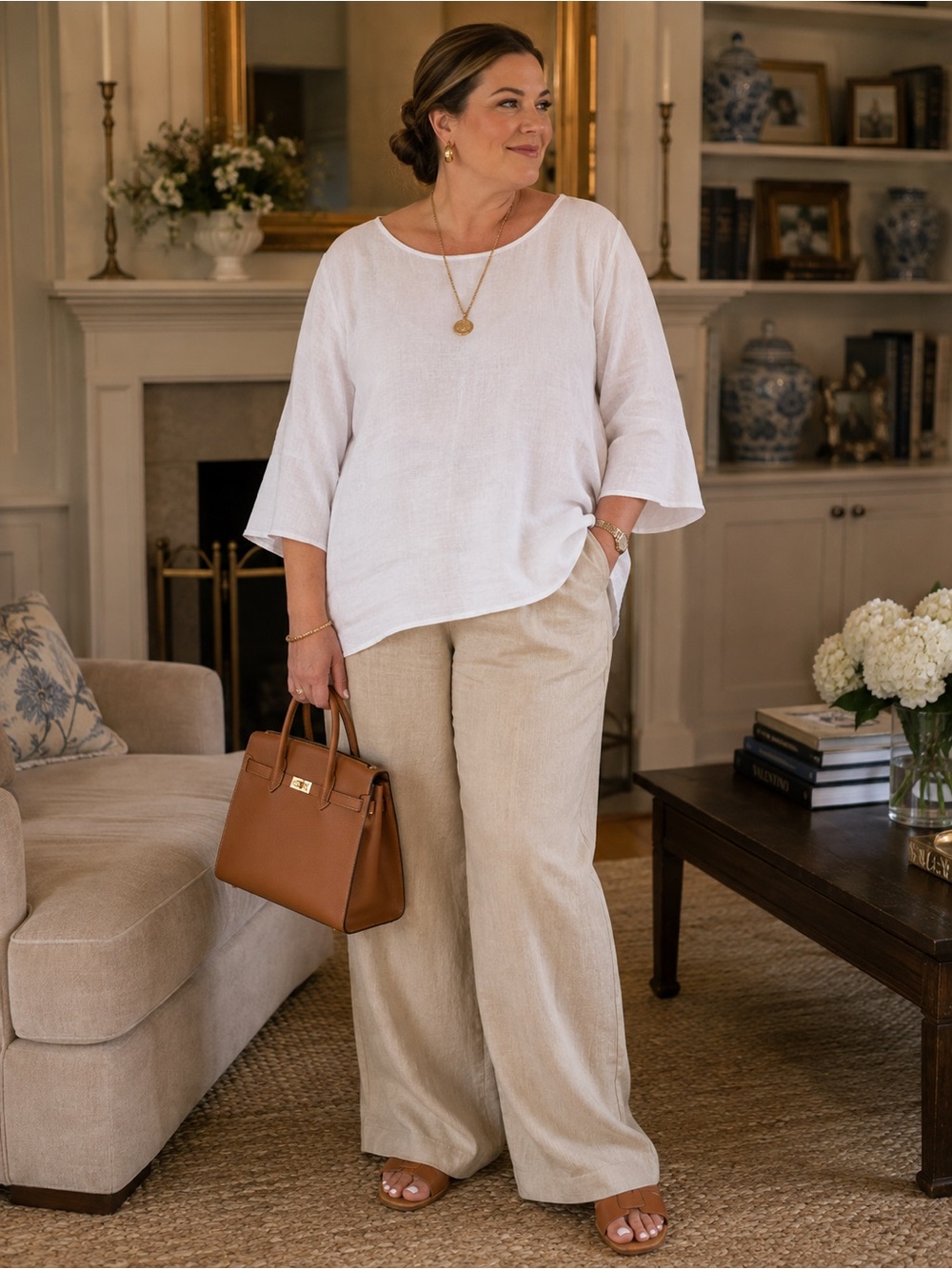 J. Jill White Relaxed Scoop-Neck Top Linen